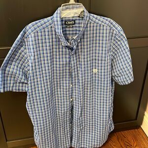 Mens chaps easy care button down short sleeve shirt. Size XXL Blue check.